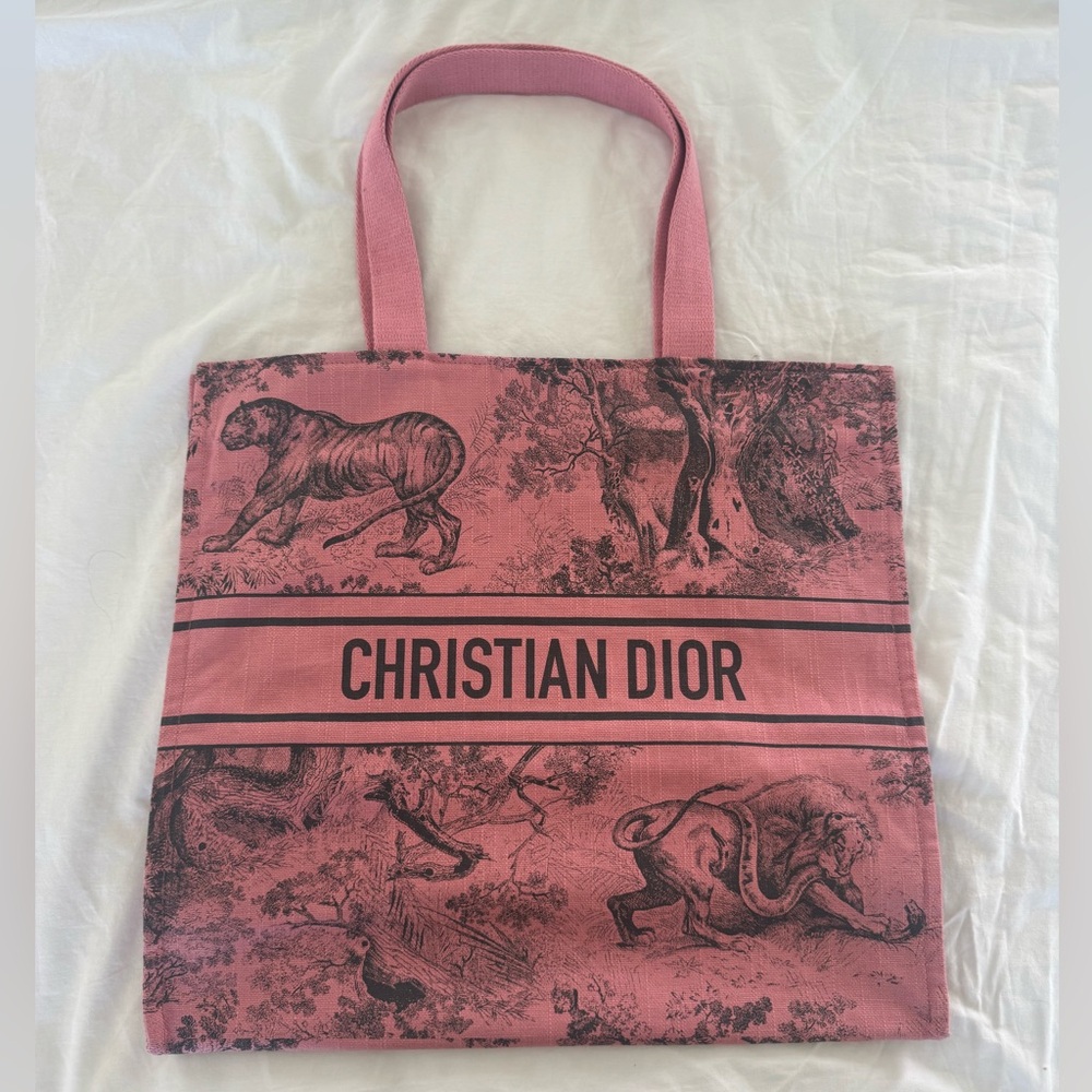 NWOT Dior Riviera Toile De Jouy Beach Tote in Pink and Gray